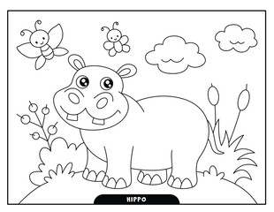 Hippo coloring pages for kids