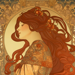 Portrait of Autumn as a Woman - Art Nouveau