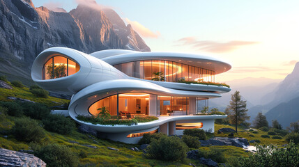 A futuristic residence with a rotating exterior, allowing residents to adjust their view and exposure to sunlight throughout the day.  - obrazy, fototapety, plakaty