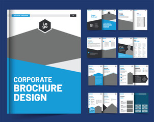 Fototapeta na wymiar 16 page company profile corporate bifold business brochure template layout design, modern brochure editable template layout design with professional colors