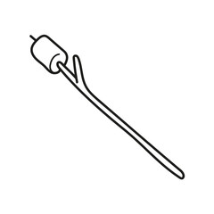 Marshmallows for frying on a stick. Coloring page, icon, black and white vector illustration.