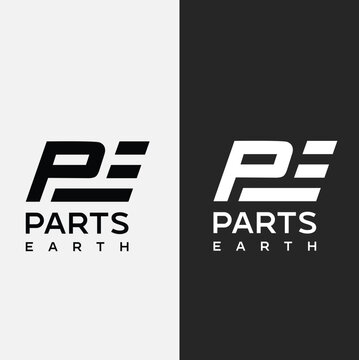 Creative PE letter with Parts of Earth concept. Modern PE Logo Design for business and company identity