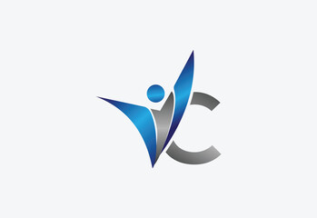 Creative latter C with man unity combination icon logo