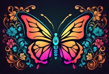 only one beautiful Gradient ornamental butterfly logo design vector on dark background