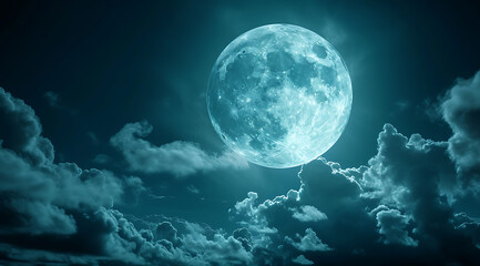 Fototapeta na wymiar a full moon is shown behind clouds in