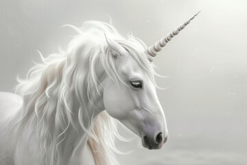 Obraz premium Portrait of a white unicorn on a white background