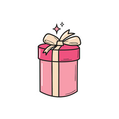 Cute romantic pink gift icon. Valentine's Day present box. Vector illustration on a white background.