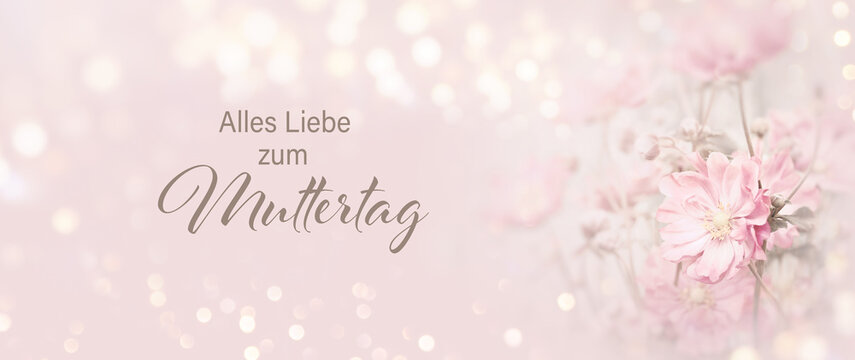 Alles Liebe zum Muttertag - Muttertagskarte - Happy Mother's Day greeting card with German text - Beautiful bouquet of pink flowers