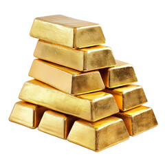 Gold Ingots Stack Isolated on Transparent or White Background, PNG