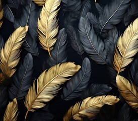 Gold and black feather background pattern design.