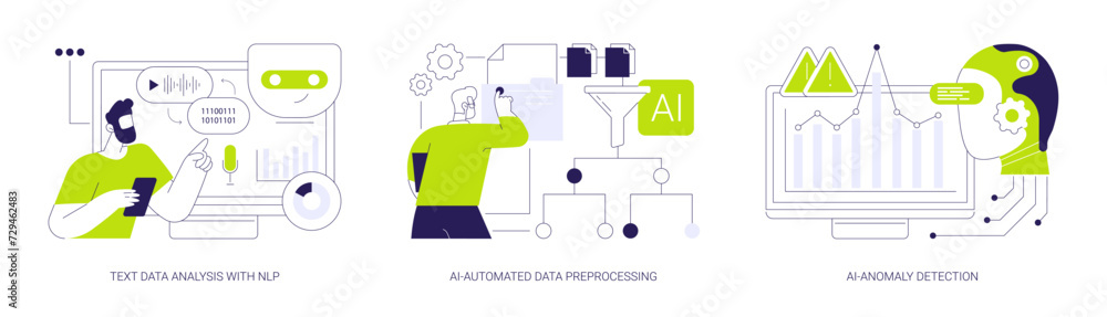 Poster ai automation in data analysis abstract concept vector illustrations.