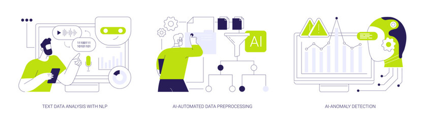 AI automation in data analysis abstract concept vector illustrations. - obrazy, fototapety, plakaty