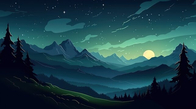 Lowfi style background of otherwordly landscape with mountains and clouds.