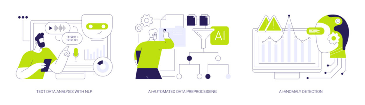 AI automation in data analysis abstract concept vector illustrations.