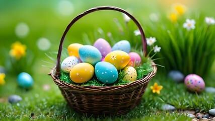 Easter eggs in a basket, Generative AI