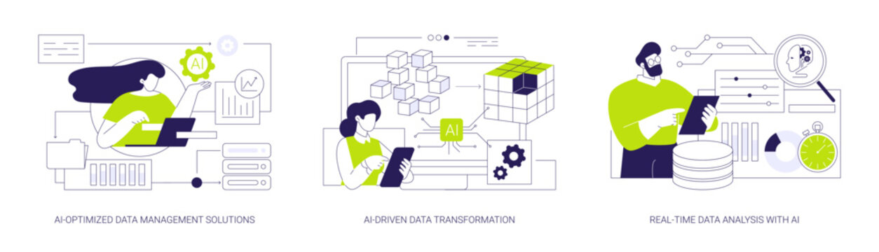 AI technology in data analysis abstract concept vector illustrations.