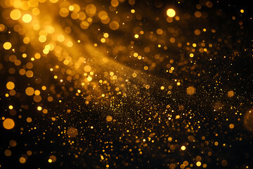 a golden sparkles background with a black background  - obrazy, fototapety, plakaty