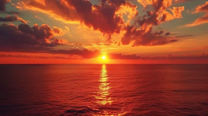 Fototapeten Sea sunset with sunset sun on sunset clouds © Ahtesham
