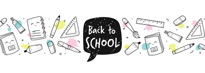 Cute hand drawn back to school pattern with text Back to School - lovely school supplies, great for banners, wallpapers, wrapping - vector design
