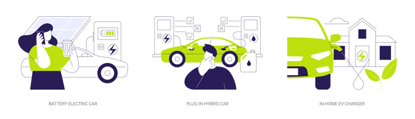 Electric car abstract concept vector illustrations.