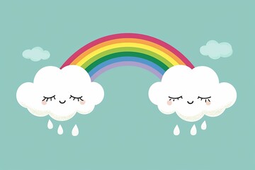 Cheerful Illustration of Clouds and Rainbow