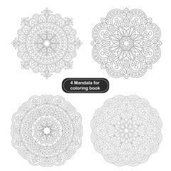 4 Facile design Mandala For colouring Book - obrazy, fototapety, plakaty
