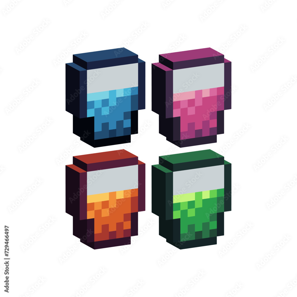 Poster isometric pixel art 3d of drink water icon for items asset. isolated water drink icon on pixel bits 