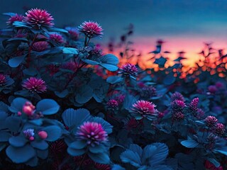 Fototapeta na wymiar Gorgeous, vibrant, natural plant background photo taken at dusk or dawn using generative AI