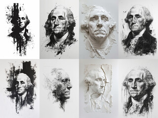 Set of portraits of George Washington - obrazy, fototapety, plakaty