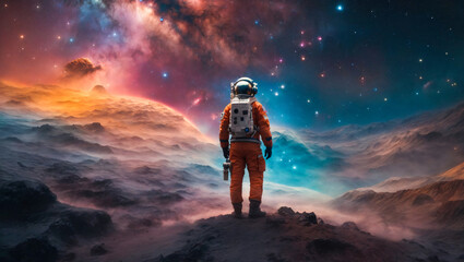 astronaut in space watching the beautiful landscape and sky
