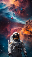 astronaut in space watching the beautiful landscape and sky