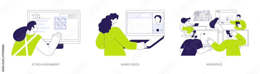 Poster e-learning platform features abstract concept vector illustrations.