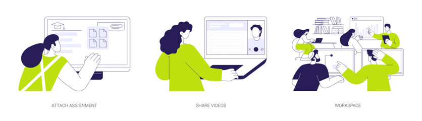 E-learning platform features abstract concept vector illustrations.