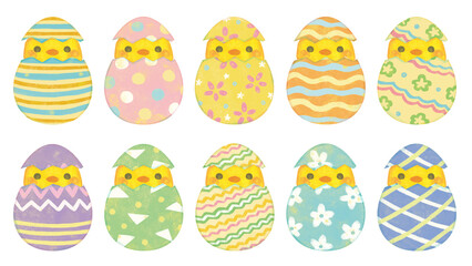 イースターエッグから顔を出すヒヨコ