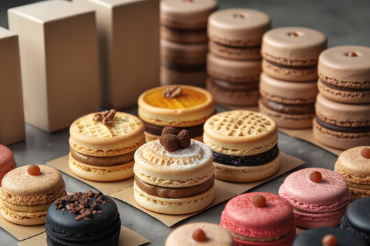 A sophisticated bakery product branding mockup, featuring a range of sweet delights