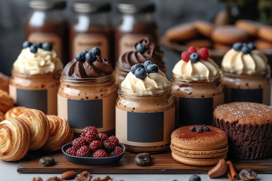 A sophisticated bakery product branding mockup, featuring a range of sweet delights