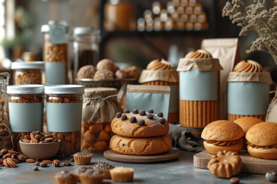 A sophisticated bakery product branding mockup, featuring a range of sweet delights