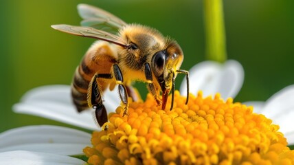 close-up of a bee pollinating a flower, emphasizing the importance of pollinators and biodiversity on Earth Day