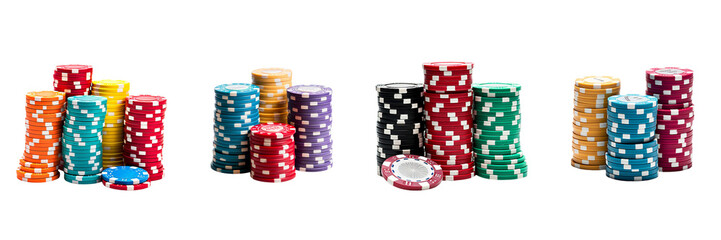 Set of Poker chip stacks on a transparent background