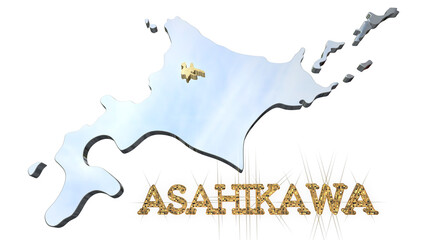 [アルファチャンネル]旭川の地形を強調する北海道の3D透視投影図形