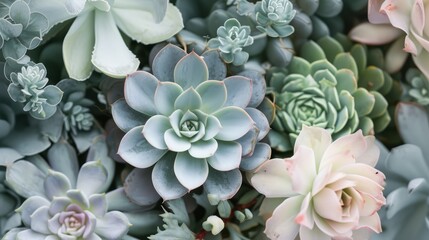 Succulent plants background, top view. 