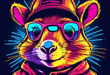 Neon squirrel with sunglass for t shirt design, gaming logo, poster, banner