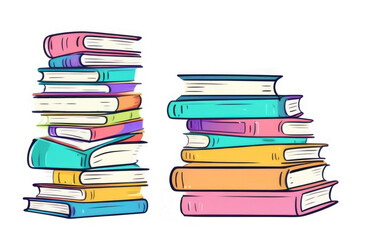 Illustration of a stack of colorful books on a white background.