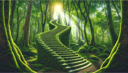 Optical Illusion of a Staircase in a Forest