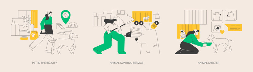 Urban pets abstract concept vector illustrations.