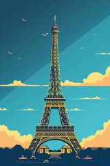sport vertical illustration of the Eiffel Tower, drawn. France concept, place for text, postcard, sketch,