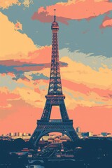 sport vertical illustration of the Eiffel Tower, drawn. France concept, place for text, postcard, sketch,