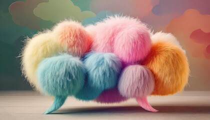  cloud bubble made of fluffy wool, pastel colors, rainbow,