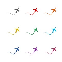 Obraz premium Airplane flight icon isolated on white background. Set icons colorful