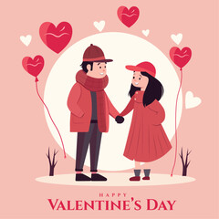 valentines day invitation card with couple, Flat valentine's day illustration, happy couple love, couple romance vector